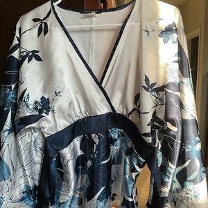 Boston Proper Navy and White Kimono Blouse